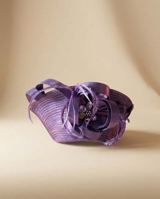Vintage Purple Metallic Church Hat | Whittall & Shon Statement Derby Hat | Lavender Rhinestone Cocktail Hat | Sculptural Couture Millinery