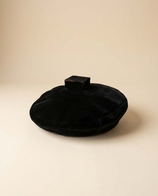 Vintage Adolfo II Black Velvet Beret Hat | Sculptural 1960s Avant Garde Cocktail Hat | Designer Architectural Millinery
