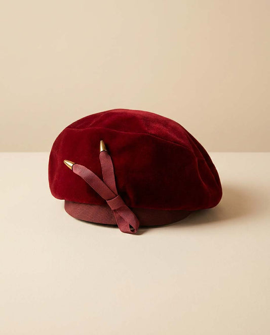 Vintage Gage Burgundy Velvet Beret Hat | 1950s Designer Tam Style Hat | Deep Red Velvet Cocktail Hat | Parisian Millinery | Mid Century Fashion