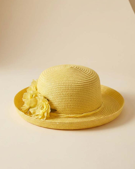 Vintage Yellow Floral Sun Hat | Cottagecore Summer Hat | Yellow Flower Straw Hat | Garden Party Hat | Spring Tea Party Millinery