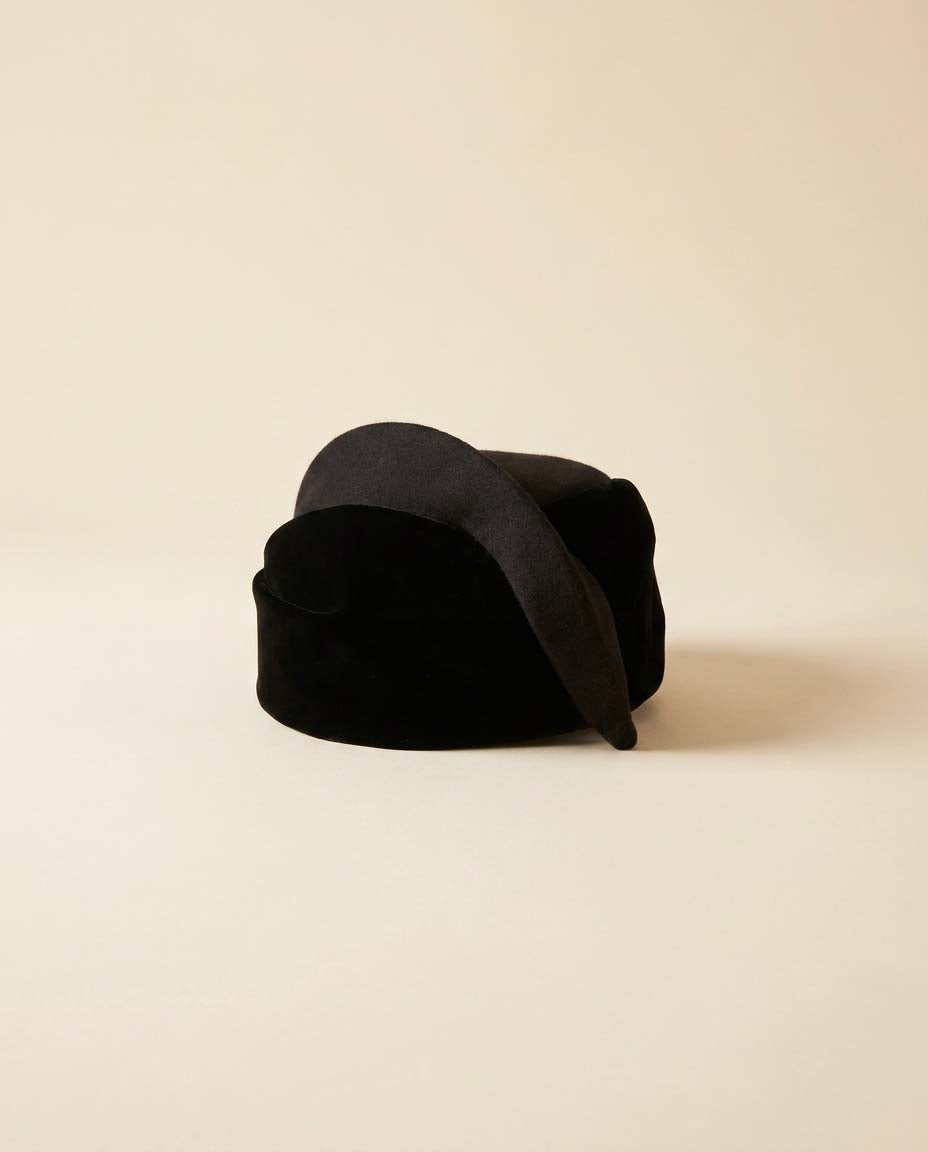 Vintage Sally Victor Black Sculptural Cocktail Hat | 1950s Couture Tilt Hat | Avant Garde Millinery | Dramatic Velvet Evening Hat | Designer New York Hat