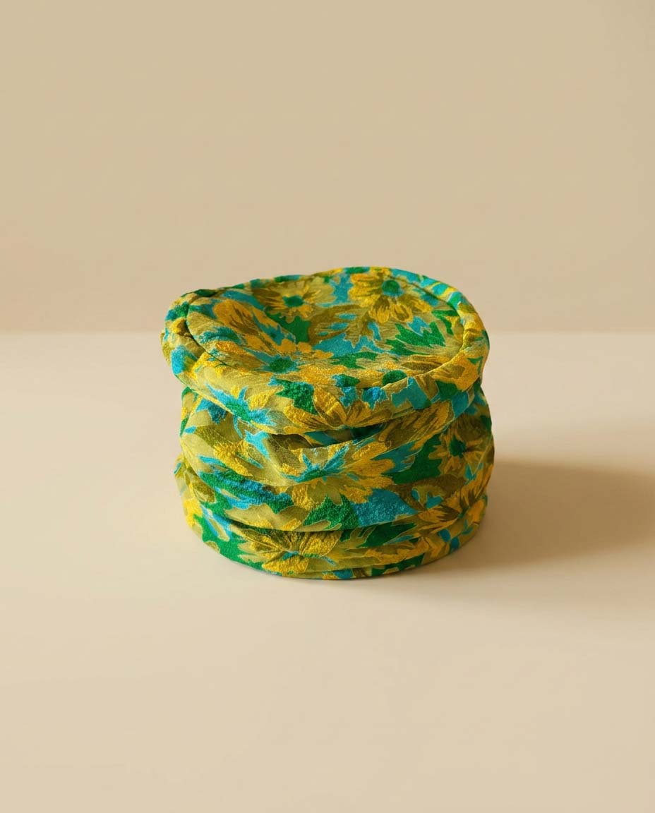 Vintage Roberta Bernays Floral Pillbox Hat | 1960s Mod Floral Turban Hat | Green Yellow Blue Brocade Cocktail Hat | Mid Century Millinery