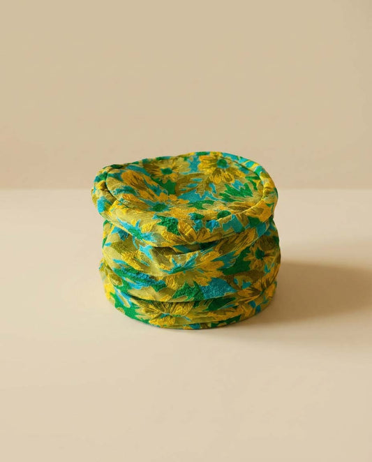 Vintage Roberta Bernays Floral Pillbox Hat | 1960s Mod Floral Turban Hat | Green Yellow Blue Brocade Cocktail Hat | Mid Century Millinery