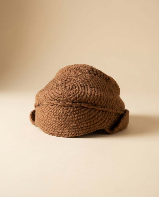Vintage Needlepoint Everitt Knit Cloche Hat | 1930s 1940s Brown Wool Bonnet | Tie Back Winter Hat | Depression Era Millinery | Cottagecore Fashion