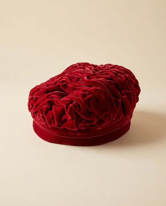 Vintage Red Velvet Rosette Hat | 1950s Sculptural Velvet Cocktail Hat | Ruby Red Floral Millinery | Holiday Party Hat | Statement Vintage Fascinator
