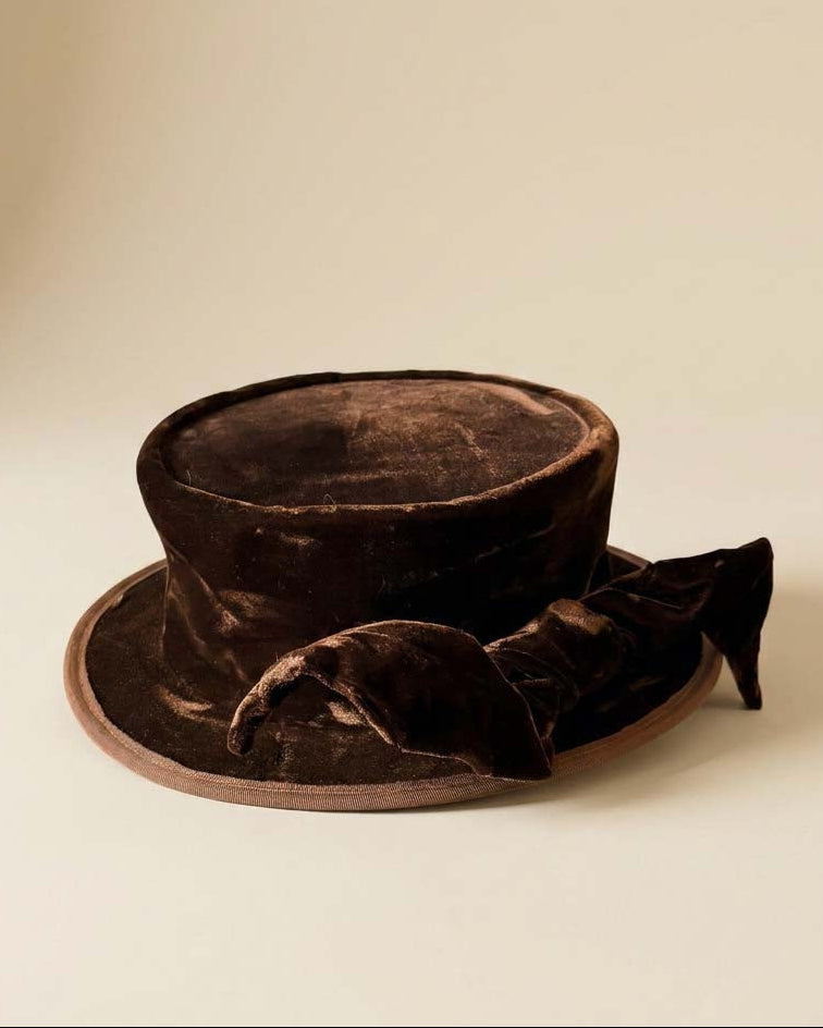 Vintage Gilles Francois Paris Brown Velvet Top Hat | French Millinery | Sculptural Cocktail Hat | Equestrian Style Hat | Couture-Inspired Statement Hat