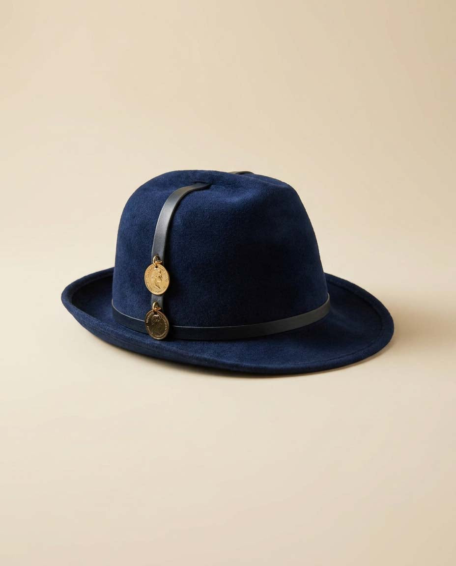 Vintage Mr. John Classic Navy Blue Wool Fedora Hat, Designer Felt Fedora, Equestrian Style Hat, 1980s 1990s Millinery
