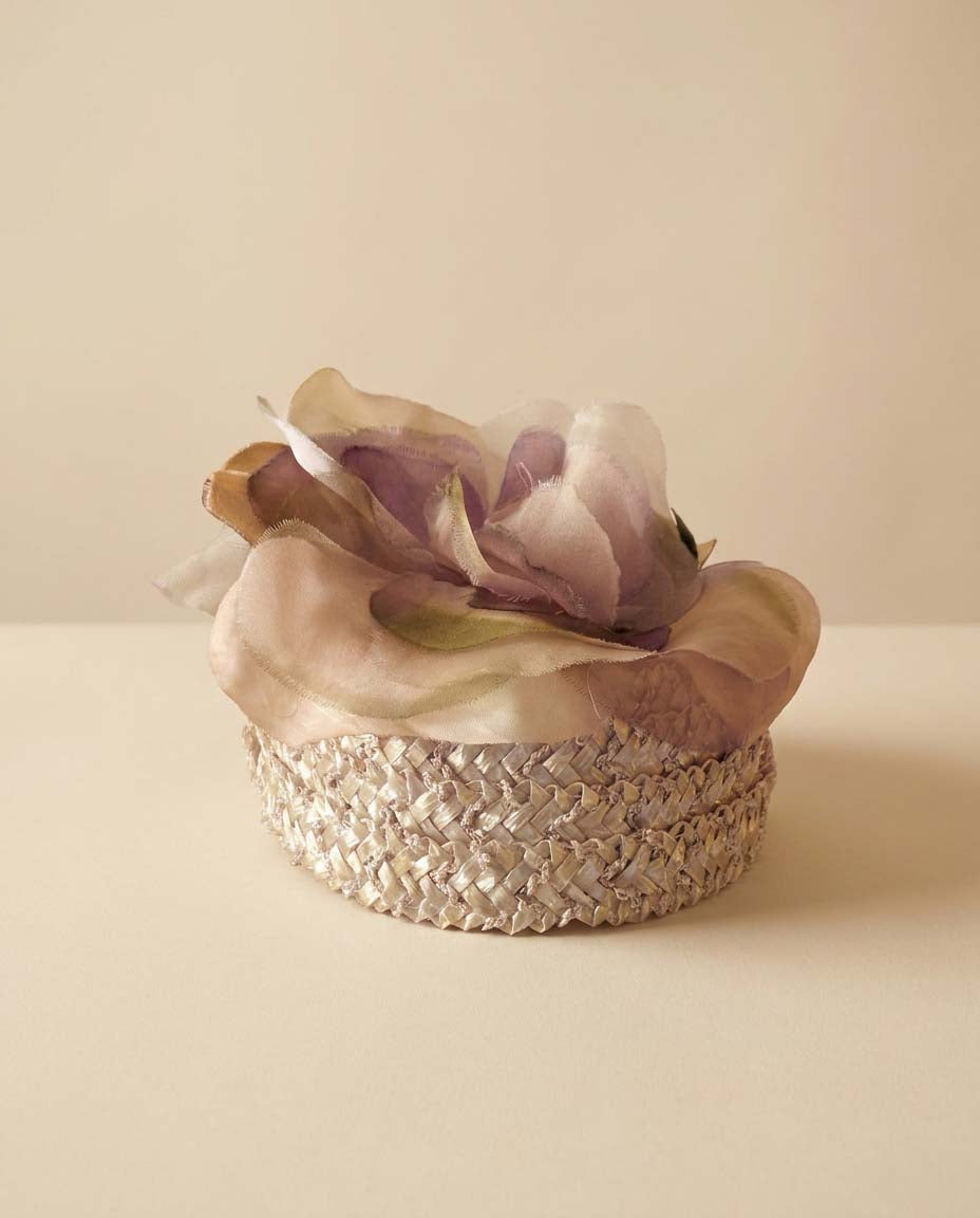 Vintage Lavender Floral Pillbox Hat | 1960s Flower Fascinator | Pastel Purple Raffia Pillbox | Romantic Wedding Guest Hat | Spring Garden Party Millinery