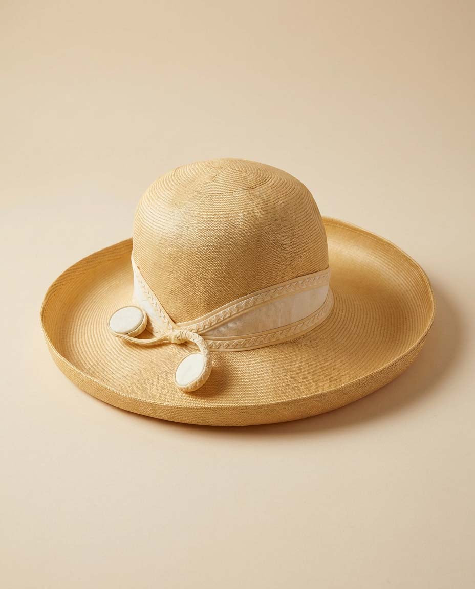 Vintage 1980s Mr John Classic Wide Brim Straw Hat | Ivory Cream Occasion Hat | Kentucky Derby Garden Party Wedding Hat