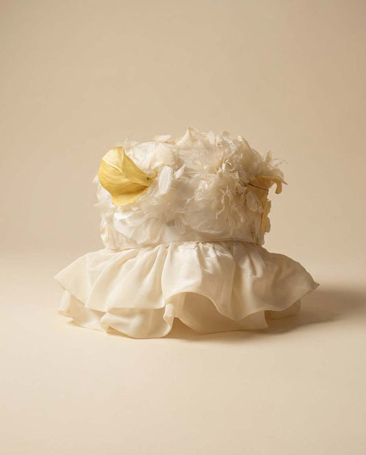 1960s Floral Garden Party Hat | Vintage Ivory Flower Hat with Dramatic Ruffled Brim | Kentucky Derby Hat | Couture Millinery | Wedding Guest Hat