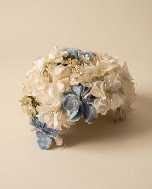 Vintage Floral Fascinator Hat, Blue & White Flower Half Hat, 1950s Garden Party Hat, Wedding Guest Fascinator, Something Blue Bridal Headpiece