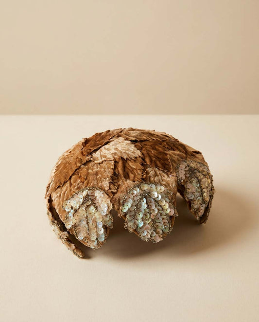 Vintage Winkelman's Sequin Leaf Cocktail Hat | Champagne Gold Velvet Leaf Fascinator | 1950s Couture Evening Hat | Beaded Floral Cap | Mid Century Millinery