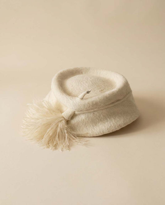 Vintage Roberta Bernays Ivory Angora Hat, 1960s Feather Cocktail Hat, Winter White Designer Hat, Bridal Hat, Church Hat, Derby Hat