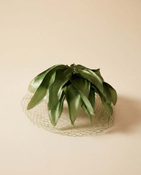 Vintage Green Leaf Fascinator Hat | Botanical Veiled Cocktail Hat | 1960s Inspired Floral Headpiece | Garden Party Hat | Woodland Wedding Fascinator