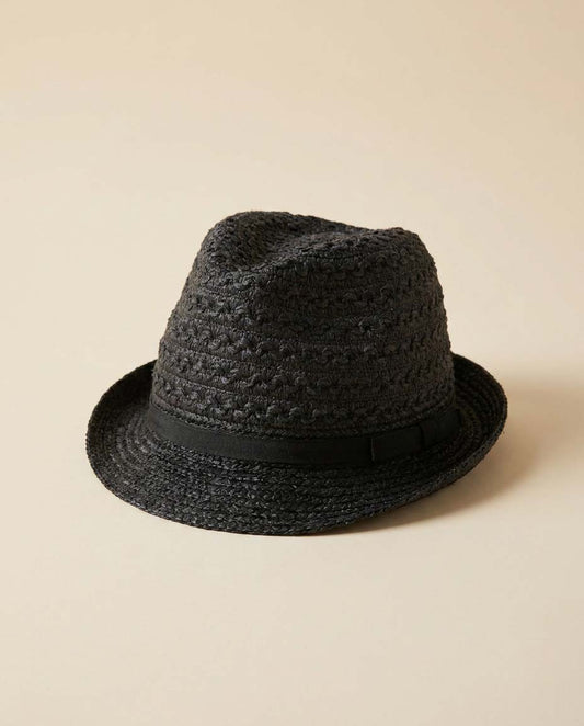Vintage Everitt Navy Blue Straw Fedora Hat | Woven Raffia Summer Hat | Classic Resort Wear Fedora | Nautical Coastal Fashion Hat