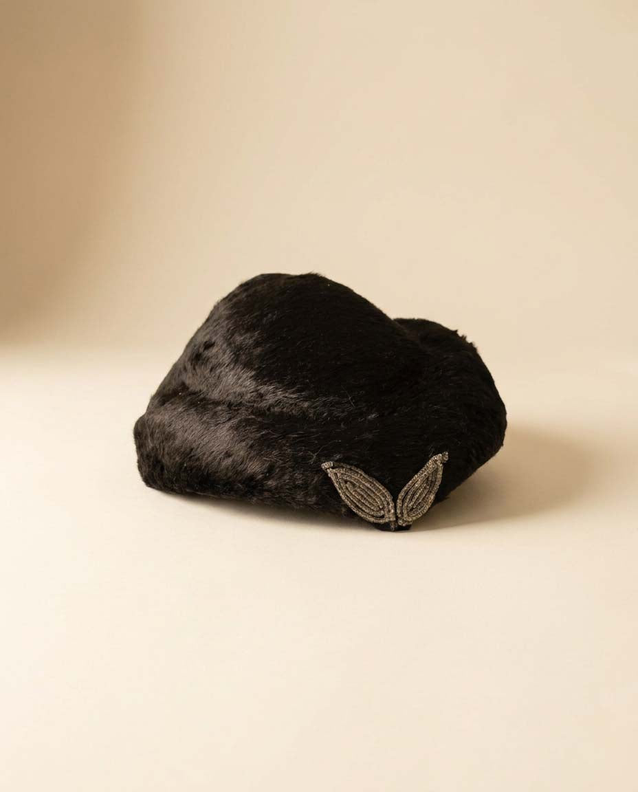 Vintage Black Fur Felt Pillbox Hat, Beaded Cocktail Hat, Mid Century Fur Hat, 1950s Black Fascinator, Classic Evening Hat