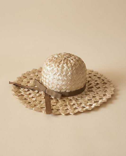 Vintage Woven Straw Picture Hat | Open Weave Sun Hat with Ribbon Bow | Natural Raffia Garden Party Wide Brim Hat | Cottagecore Summer Millinery | Kentucky Derby Hat