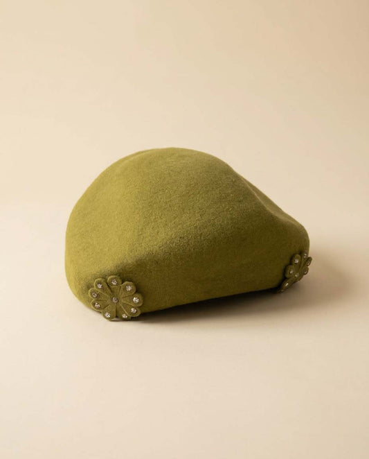 Vintage 1950s Olive Green Wool Pillbox Hat | Carol Hats Carolina | Rhinestone Floral Trim Hat | Mid Century Cocktail Hat | Mad Men Millinery
