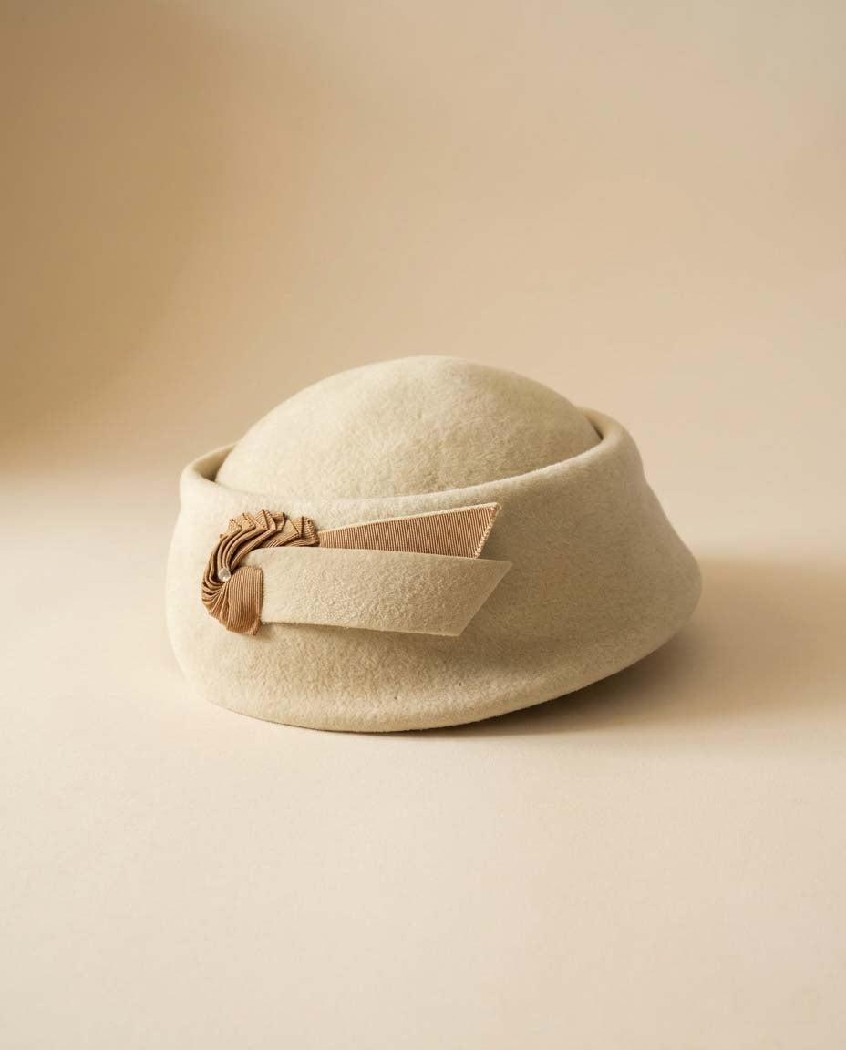 Vintage Dolphin Imported Fur Pillbox Hat | Ivory Fur Felt Toque Hat | 1950s Winter Millinery | Cream Cocktail Hat | Mid Century Designer Hat