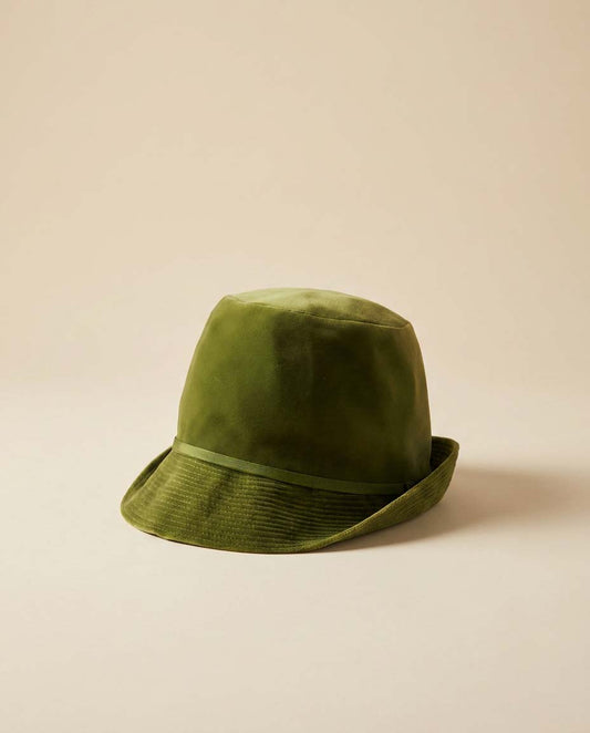 Vintage 1960s Olive Green Velvet Cloche Hat | Mod Bucket Hat | Mid Century Velvet Hat | Retro Women's Fashion Hat | Mad Men Style