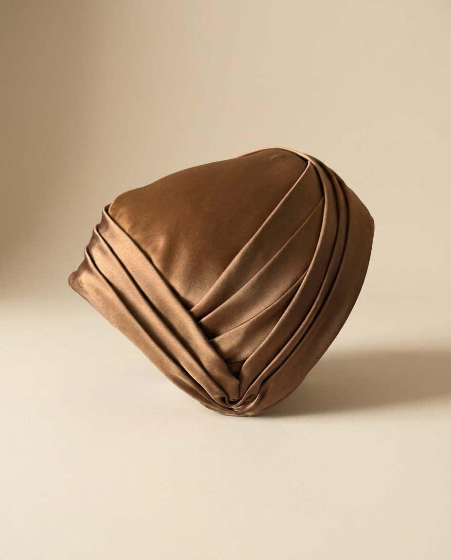 Vintage Bronze Satin Turban Style Half Hat | 1960s Draped Cocktail Hat | Champagne Brown Pillbox Turban | Elegant Evening Millinery | Old Hollywood Headpiece