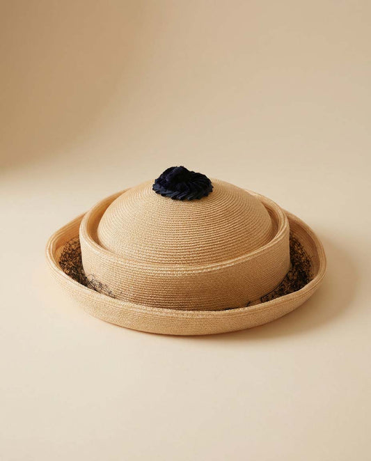 Vintage Medfield Straw Hat | 1960s Navy & Blush Pink Breton Hat | Mid Century Summer Hat | Church Hat | Wedding Guest Hat
