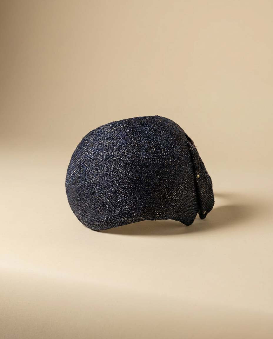 Vintage Navy Blue Silvery Hat | 1960s Half Hat | Structured Navy Metallic Half Hat | Mid Century Millinery | Wedding Guest Hat