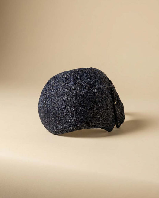 Vintage Navy Blue Silvery Hat | 1960s Half Hat | Structured Navy Metallic Half Hat | Mid Century Millinery | Wedding Guest Hat