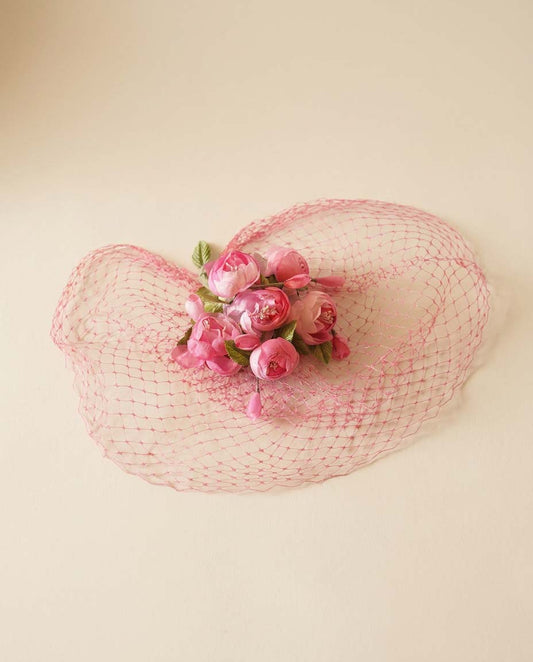 Vintage Pink Floral Birdcage Veil Fascinator | Modern Bridal Designer Original | Rose Veil Headpiece | Cottagecore Wedding Hat
