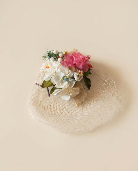 Vintage Floral Birdcage Veil Fascinator | Garden Wedding Headpiece | Pink & Ivory Floral Veil Hat | Romantic Bridal Accessory