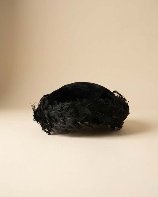 Vintage Black Feather Pillbox Hat | 1950s Cocktail Hat | Black Feather Trim Toque | Mid Century Millinery | Classic Formal Hat