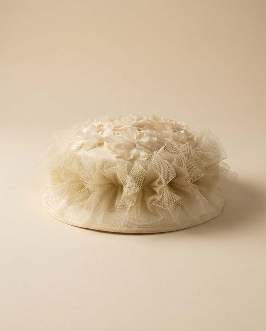 Vintage Styled by Cinderella Ivory Bridal Hat | 1950s Wedding Pillbox Hat | Floral Tulle Fascinator | Mid Century Bride Hat