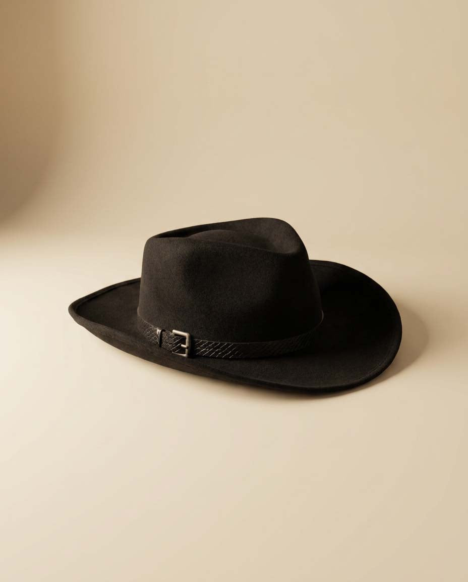 Vintage Eric Javits Black Wool Western Hat | Designer Cowboy Hat | Luxury Felt Ranch Hat | Black Wide Brim Western Hat | Unisex Western Fashion