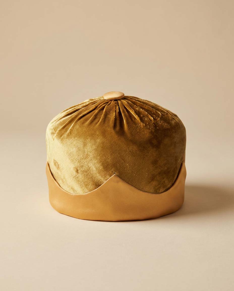 Vintage Adele Claire New York Pillbox Hat | Gold Velvet Cocktail Hat | 1960s Designer Millinery | Jackie O Style Formal Hat