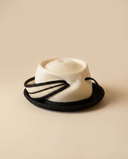 Vintage Yves Saint Laurent Cherry & Webb Straw Hat | YSL Black & White Boater Hat | Designer Summer Hat | Resort Millinery | Paris New York