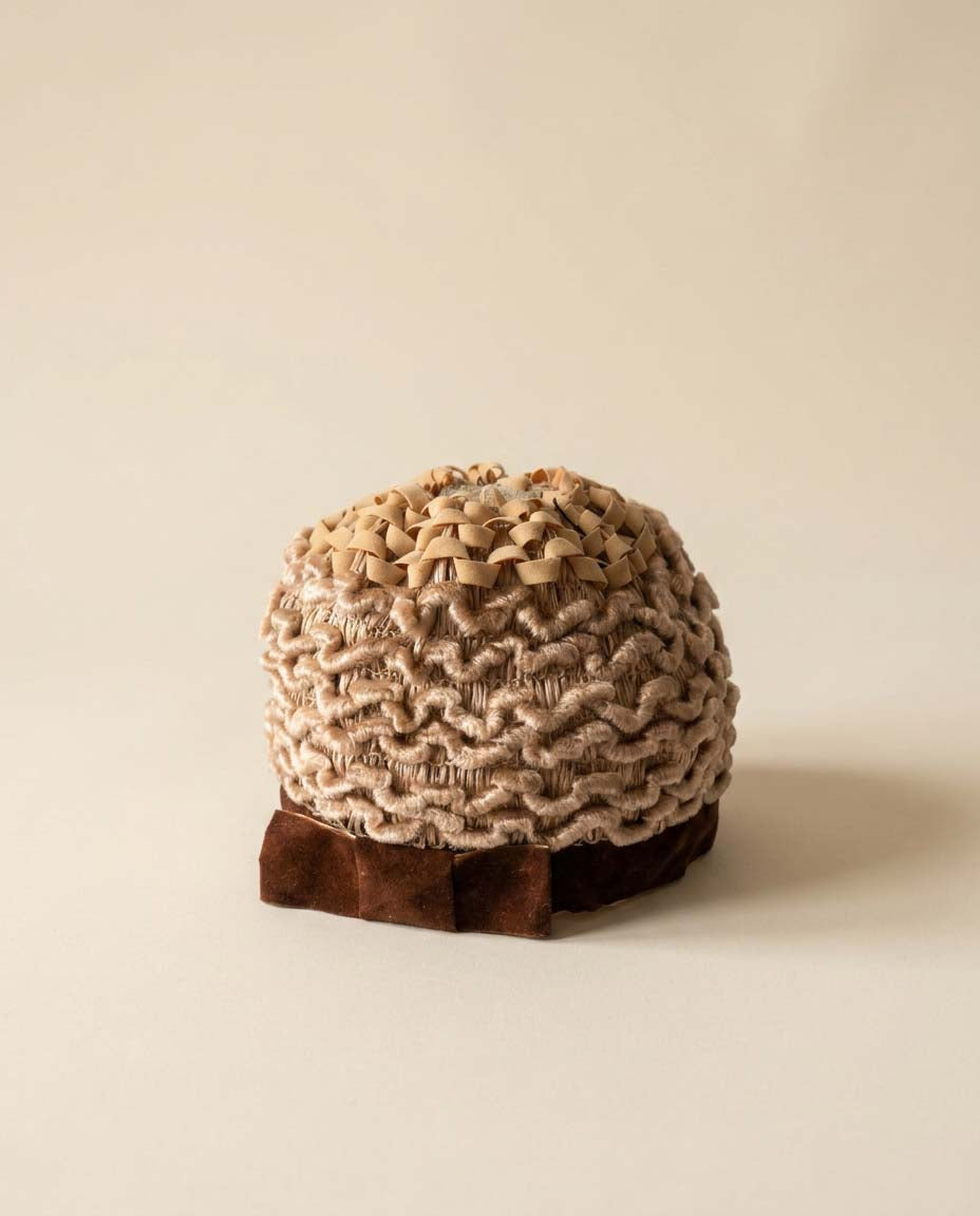 Vintage 1960s Textured Pillbox Hat | Beige Woven Cloche Cap | Velvet Trim Hat | Mid Century Cocktail Hat | Mod Era Vintage Millinery