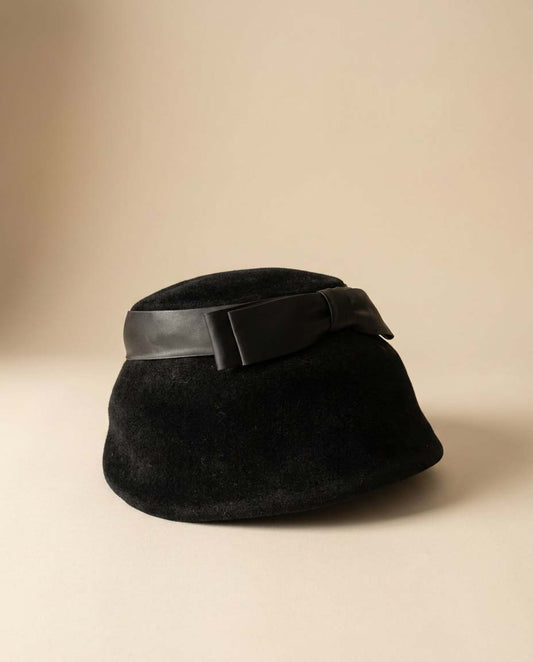 Vintage Black Wool Bucket Hat | Wilshire Italy Hat | 1960s Black Felt Hat |Audrey Hepburn Bucket Hat | Classic Ribbon Bow Hat