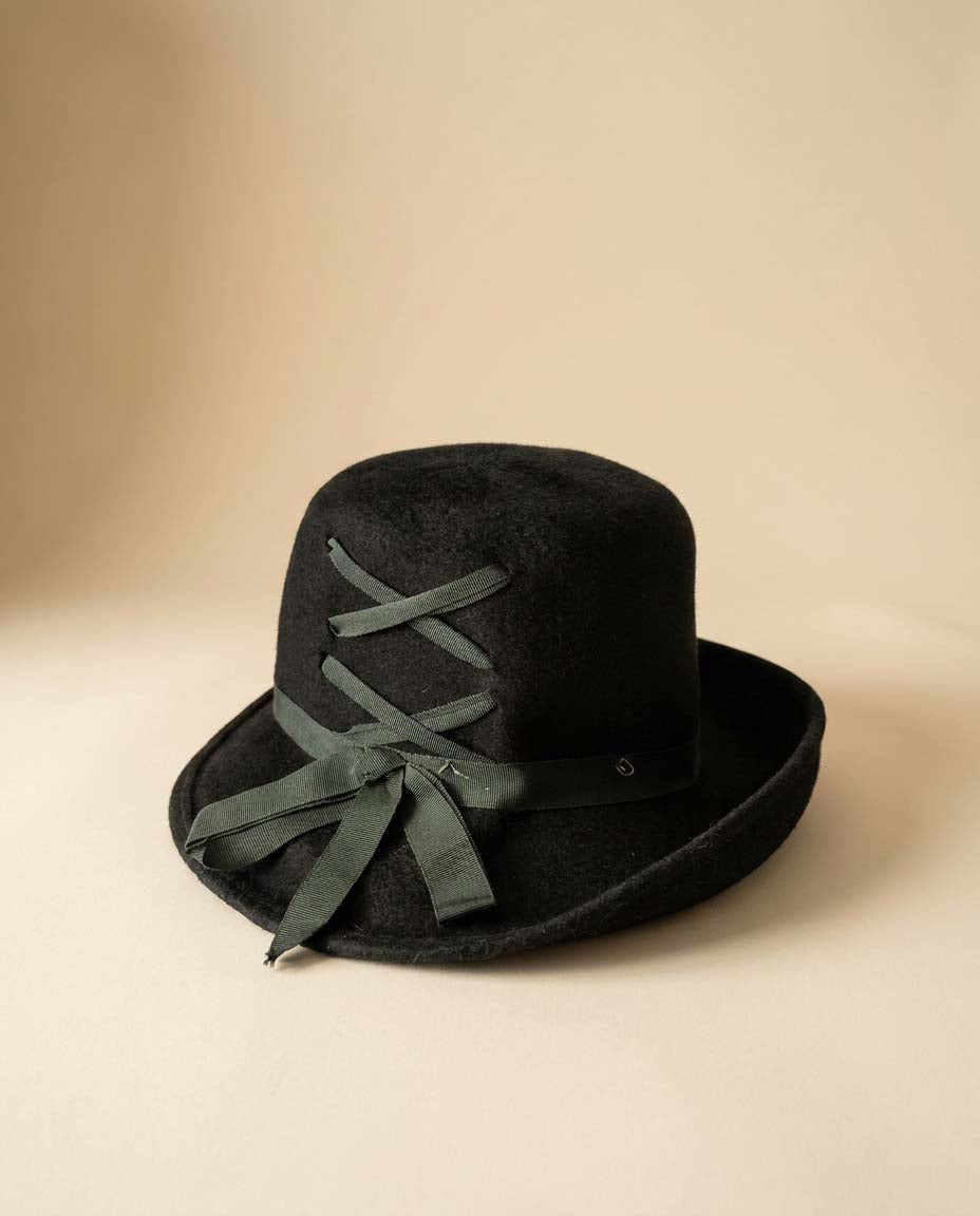 Vintage Black Wool Top Hat | Tove Italy Hat | Asymmetrical Brim Hat | Avant Garde Millinery | Gothic Black Felt Hat