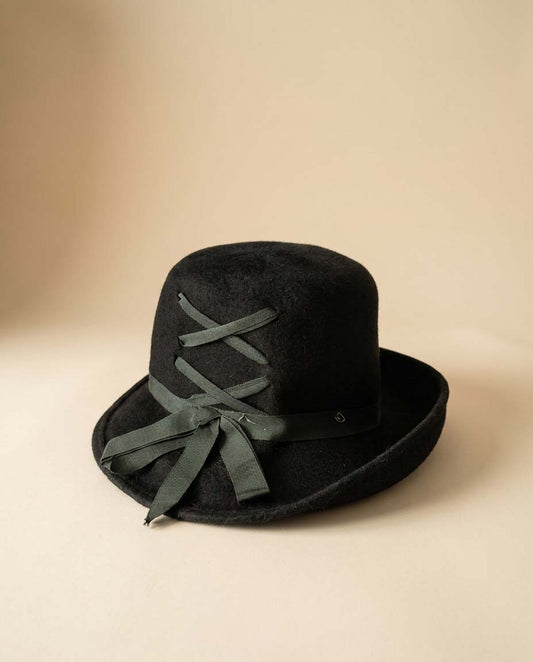 Vintage Black Wool Top Hat | Tove Italy Hat | Asymmetrical Brim Hat | Avant Garde Millinery | Gothic Black Felt Hat