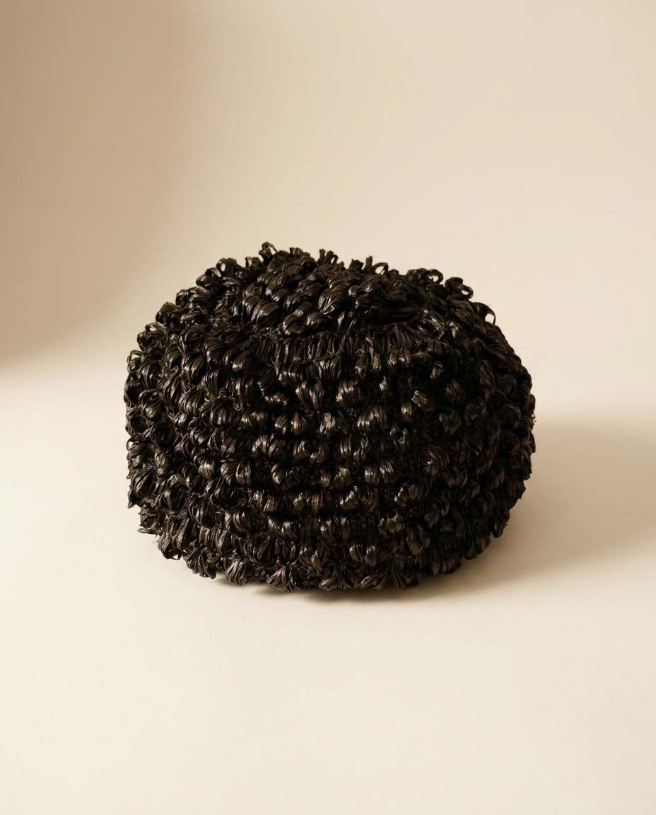 Vintage Black Raffia Pillbox Hat | 1960s Textured Straw Hat | Black Cocktail Hat | Mid Century Millinery | Jackie O Style Hat