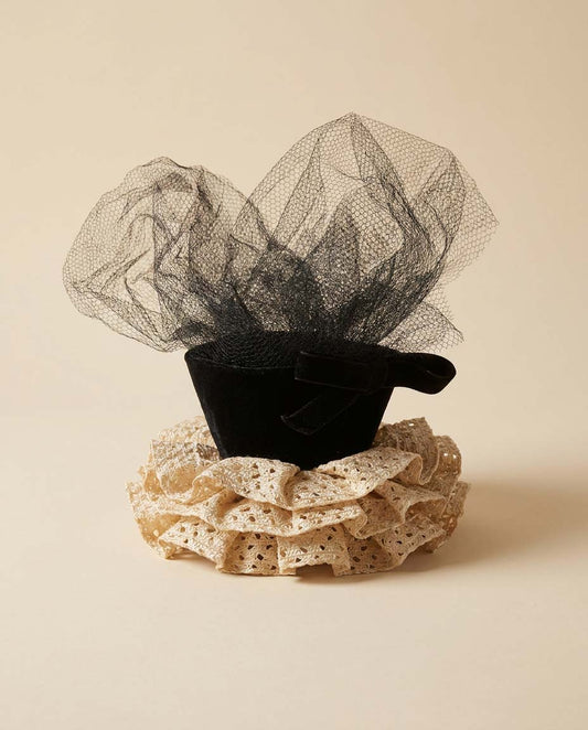Vintage Handmade Arabesque Costumes Mini Top Hat Fascinator | Victorian Steampunk Hat | Gothic Lace Fascinator | Black Velvet Costume Hat | Alternative Bridal Headpiece