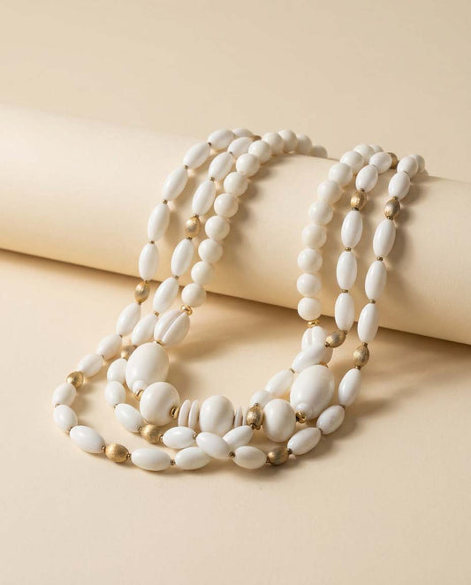 Vintage White Beaded Necklace Set | Two Layered Retro Necklaces | Mid Century Costume Jewelry | Ivory White Bead Necklace Collection