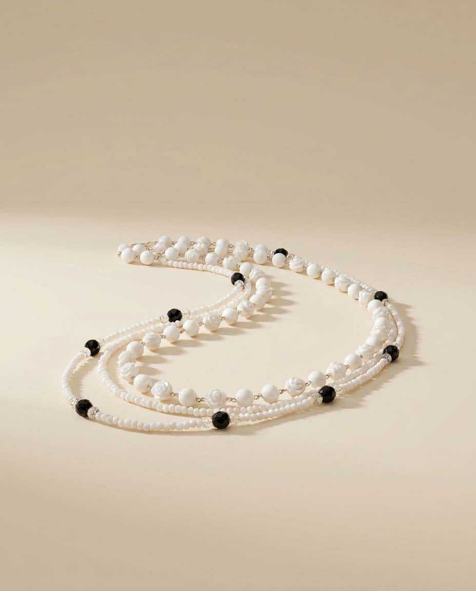 Vintage Necklace Collection | Two White Beaded Necklaces | Mid Century Costume Jewelry Set | Layered Monochrome Jewelry