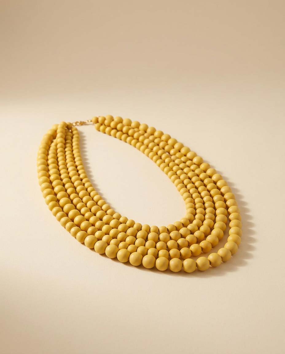 Vintage Mustard Yellow Multi Strand Beaded Necklace | Layered Statement Necklace | Mid Century Modern Jewelry | Bold Retro Bead Necklace