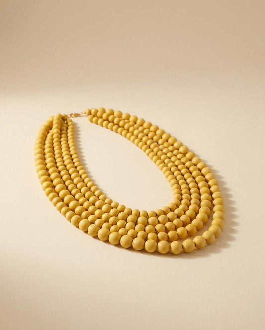 Vintage Mustard Yellow Multi Strand Beaded Necklace | Layered Statement Necklace | Mid Century Modern Jewelry | Bold Retro Bead Necklace
