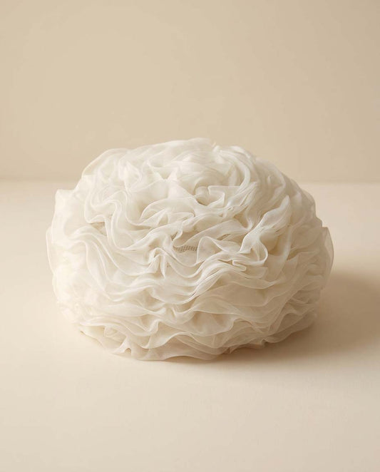 Vintage White Organza Pillbox Hat | Bridal Cocktail Hat | Sculptural Ruffle Hat | Avant Garde Wedding Fascinator | Eastern Yokohama Millinery