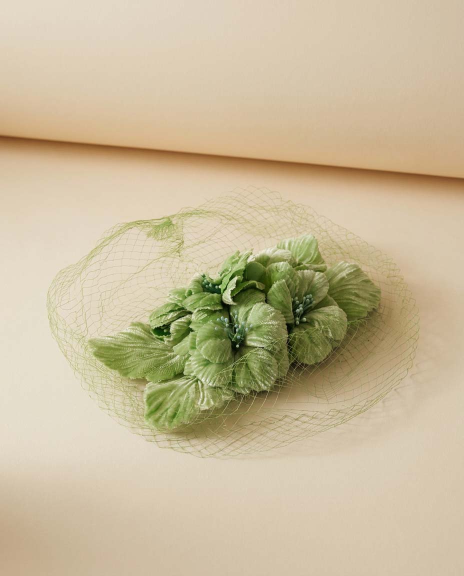 Vintage Mint Green Floral Fascinator | 1960s Flower Hat with Veil | Pastel Cocktail Hat | Spring Garden Party Hat | Union Made Millinery