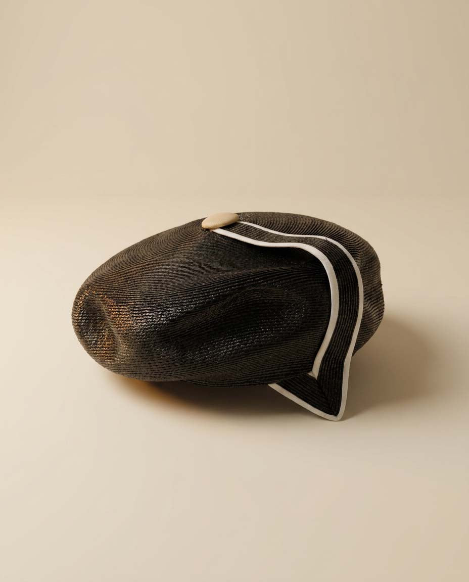 Vintage Gwenn Pennington Hat | Black Sculptural Straw Cocktail Hat | 1980s Designer Fascinator | Avant Garde Millinery