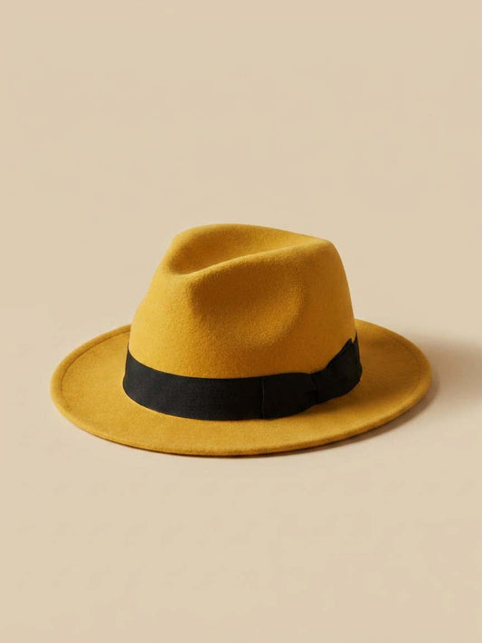 Vintage Mustard Yellow Fedora Hat | Wide Brim Felt Hat | Wool Felt Fedora | Boho Western Hat