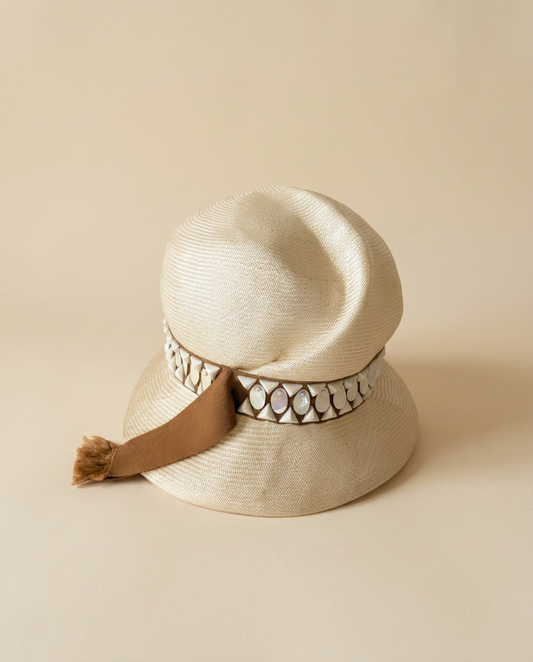 Nicholas Ungar Vintage Straw Cloche Hat | Ivory Summer Hat | Designer Millinery | Resort Hat | Elegant Bucket Hat